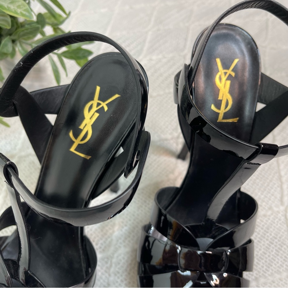 Saint Laurent Tribute Platform Sandals 105mm Black Patent Leather Size 38.5 8.5 - Picture 16 of 17